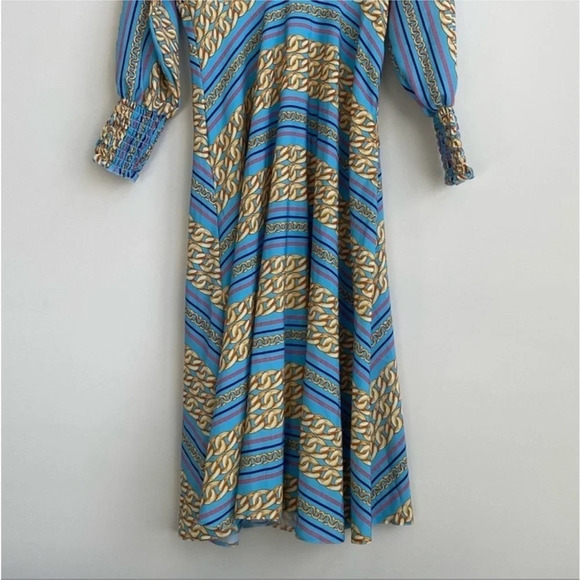 NWT Queen Bee Ruffle Plunge Front Midi Chain Print Maternity Dress Size 12 - Picture 4 of 13